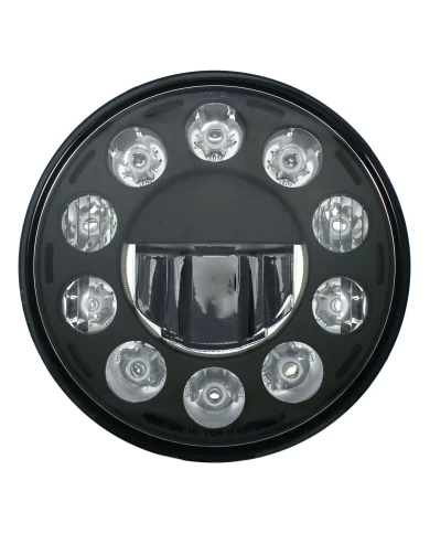(BOX) 7" ROUND LED CRYSTAL HEADLIGHT, 11 HIGH POWER LEDs WITH BLACK INNER HOUSING (BOX) 7" ROUND LED CRYSTAL HEADLIGHT, 11 HIGH POWER LEDs WITH BLACK INNER HOUSING