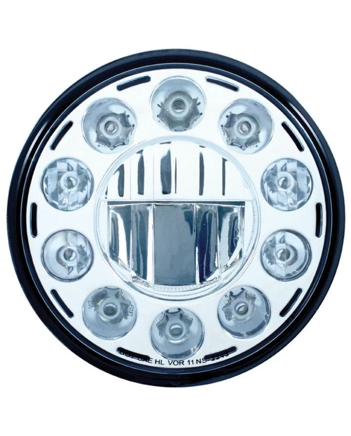 (BOX) 7" ROUND LED CRYSTAL HEADLIGHT, 11 HIGH POWER LEDs WITH CHROME INNER HOUSING (BOX) 7" ROUND LED CRYSTAL HEADLIGHT, 11 HIGH POWER LEDs WITH CHROME INNER HOUSING