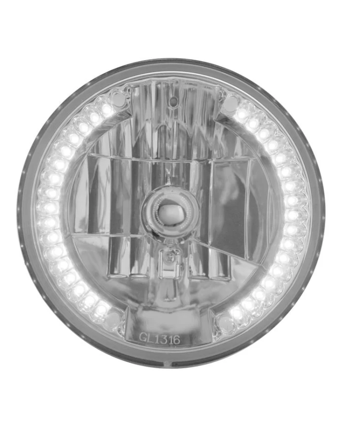(BOX) 7" DIA. CRYSTAL HEADLIGHT BULB WITH 34 AUXILIARY LED - WHITE LED/CLEAR LENS (BOX) 7" DIA. CRYSTAL HEADLIGHT BULB WITH 34 AUXILIARY LED - WHITE LED/CLEAR LENS