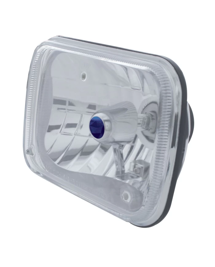 (BOX) 200mm (5" x 7") RECTANGULAR CRYSTAL HEADLIGHT W/ BLUE DOT - REPLACEABLE H4 HALOGEN BULB (BOX) 200mm (5" x 7") RECTANGULAR CRYSTAL HEADLIGHT W/ BLUE DOT - REPLACEABLE H4 HALOGEN BULB