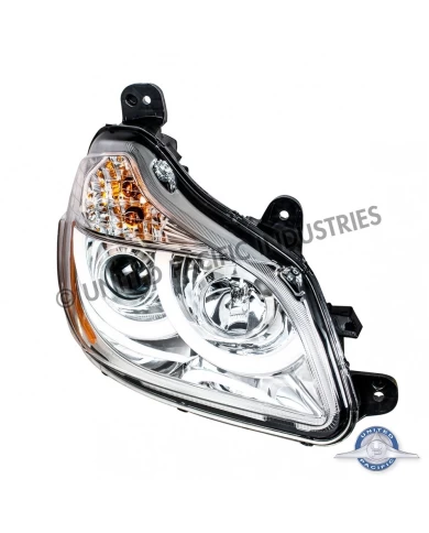 (CBOX) CHROME PROJECTION HEADLIGHT WITH LED POSITION LIGHT FOR 2013+ KENWORTH T680 - PASSENGER (CBOX) CHROME PROJECTION HEADLIGHT WITH LED POSITION LIGHT FOR 2013+ KENWORTH T680 - PASSENGER