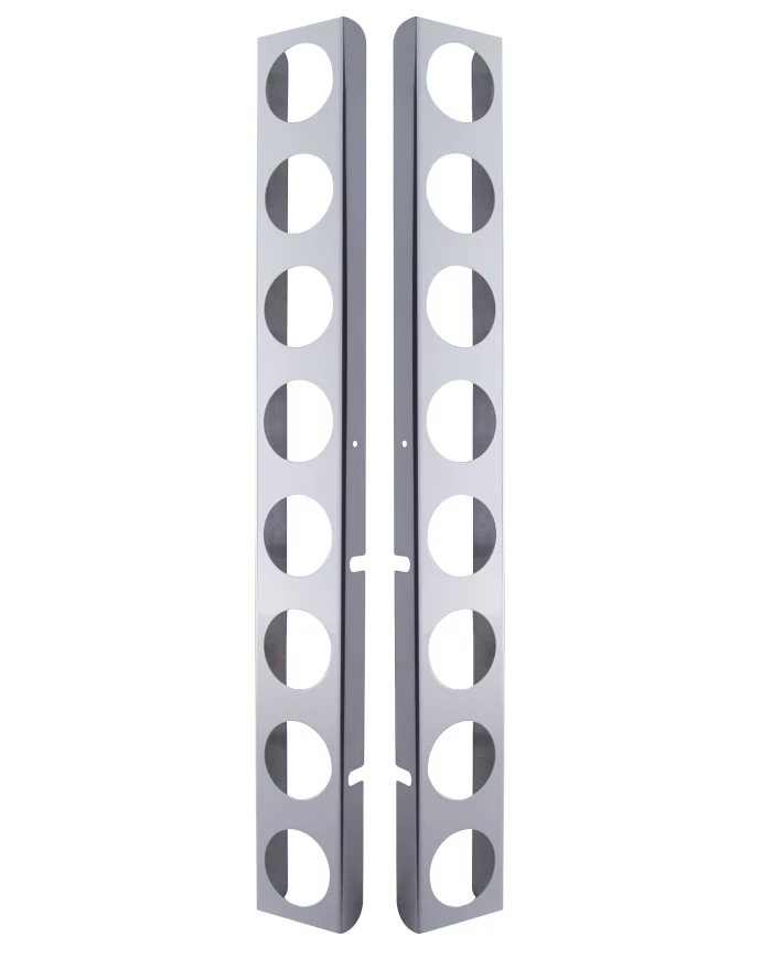 (2/BULK) STAINLESS STEEL PETERBILT REAR AIR CLEANER LIGHT BRACKET W/ SIXTEEN 2" LIGHT CUTOUTS (2/BULK) STAINLESS STEEL PETERBILT REAR AIR CLEANER LIGHT BRACKET W/ SIXTEEN 2" LIGHT CUTOUTS