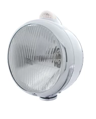 (BOX) CHROME "GUIDE" PETERBILT H4 HALOGEN HEADLIGHT W/ 5 AMBER LED TOP MOUNT LIGHT - CLEAR LENS (BOX) CHROME "GUIDE" PETERBILT H4 HALOGEN HEADLIGHT W/ 5 AMBER LED TOP MOUNT LIGHT - CLEAR LENS