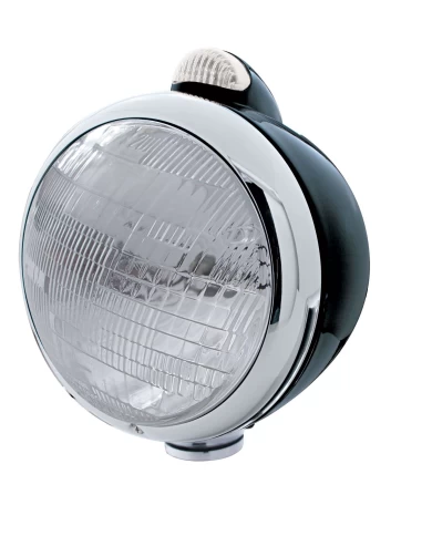 (BOX) BLACK "GUIDE" PETERBILT 6014 SEALED BEAM HEADLIGHT W/ 5 AMBER LED TOP MOUNT LIGHT - CLEAR LENS (BOX) BLACK "GUIDE" PETERBILT 6014 SEALED BEAM HEADLIGHT W/ 5 AMBER LED TOP MOUNT LIGHT - CLEAR LENS