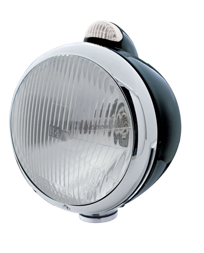 (BOX) BLACK "GUIDE" PETERBILT H4 HALOGEN HEADLIGHT W/ 5 AMBER LED TOP MOUNT LIGHT - CLEAR LENS (BOX) BLACK "GUIDE" PETERBILT H4 HALOGEN HEADLIGHT W/ 5 AMBER LED TOP MOUNT LIGHT - CLEAR LENS