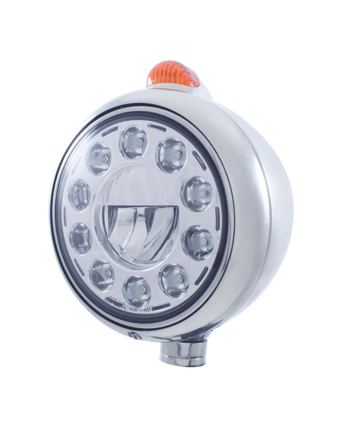 (BOX) S.S. "GUIDE" PETERBILT 11 HIGH POWER LED HEADLIGHT W/ 5 AMBER LED DUAL FUNCTION TOP MOUNT LIGHT - AMBER LENS (BOX) S.S. "GUIDE" PETERBILT 11 HIGH POWER LED HEADLIGHT W/ 5 AMBER LED DUAL FUNCTION TOP MOUNT LIGHT - AMBER LENS