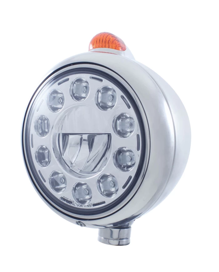 (BOX) S.S. "GUIDE" PETERBILT 11 HIGH POWER LED HEADLIGHT W/ 5 AMBER LED DUAL FUNCTION TOP MOUNT LIGHT - AMBER LENS (BOX) S.S. "GUIDE" PETERBILT 11 HIGH POWER LED HEADLIGHT W/ 5 AMBER LED DUAL FUNCTION TOP MOUNT LIGHT - AMBER LENS