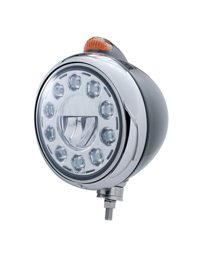 (BOX) BLACK "GUIDE" PETERBILT 11 HIGH POWER LED CRYSTAL HEADLIGHT W/ 5 AMBER LED DUAL FUNCTION TOP MOUNT LIGHT - AMBER LENS (BOX) BLACK "GUIDE" PETERBILT 11 HIGH POWER LED CRYSTAL HEADLIGHT W/ 5 AMBER LED DUAL FUNCTION TOP MOUNT LIGHT - AMBER LENS