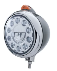 (BOX) BLACK "GUIDE" PETERBILT 11 HIGH POWER LED CRYSTAL HEADLIGHT W/ 5 AMBER LED DUAL FUNCTION TOP MOUNT LIGHT - AMBER LENS (BOX) BLACK "GUIDE" PETERBILT 11 HIGH POWER LED CRYSTAL HEADLIGHT W/ 5 AMBER LED DUAL FUNCTION TOP MOUNT LIGHT - AMBER LENS