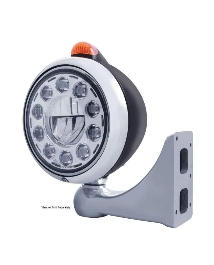 (BOX) BLACK "GUIDE" PETERBILT 11 HIGH POWER LED CRYSTAL HEADLIGHT W/ 5 AMBER LED DUAL FUNCTION TOP MOUNT LIGHT - AMBER LENS (BOX) BLACK "GUIDE" PETERBILT 11 HIGH POWER LED CRYSTAL HEADLIGHT W/ 5 AMBER LED DUAL FUNCTION TOP MOUNT LIGHT - AMBER LENS