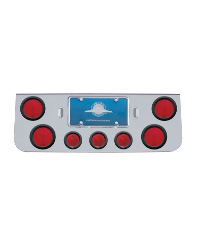 (BULK) CHROME REAR CENTER LIGHT PANEL W/ FOUR 4" & THREE 2 1/2" ROUND LIGHT - RED LENS (BULK) CHROME REAR CENTER LIGHT PANEL W/ FOUR 4" & THREE 2 1/2" ROUND LIGHT - RED LENS