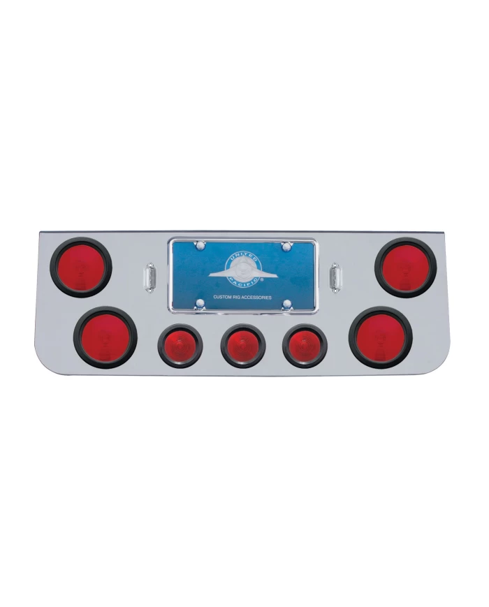 (BULK) CHROME REAR CENTER LIGHT PANEL W/ FOUR 4" & THREE 2 1/2" ROUND LIGHT - RED LENS (BULK) CHROME REAR CENTER LIGHT PANEL W/ FOUR 4" & THREE 2 1/2" ROUND LIGHT - RED LENS