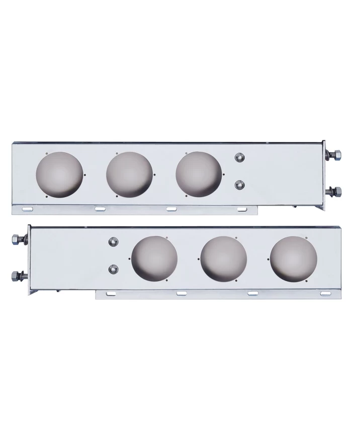 (2/BULK) CHROME SPRING LOADED REAR LIGHT BAR W/ SIX 4" ROUND LIGHT CUTOUTS - 3 3/4" BOLT PATTERN