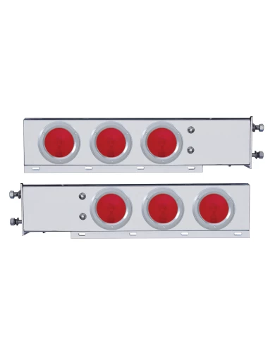 (2/BULK) CHROME SPRING LOADED REAR LIGHT BAR W/ SIX INCANDESCENT 4" RED ROUND LIGHT W/ BEZEL - 3 3/4" RED B.P. (2/BULK) CHROME SPRING LOADED REAR LIGHT BAR W/ SIX INCANDESCENT 4" RED ROUND LIGHT W/ BEZEL - 3 3/4" RED B.P.