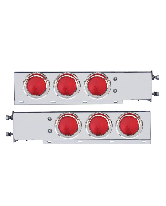 (2/BULK) CR. SPRING LOADED REAR LIGHT BAR W/ 6 INCANDESCENT 4" RED ROUND LIGHT W/ VISOR - 3 3/4" RED BOLT PATTERN