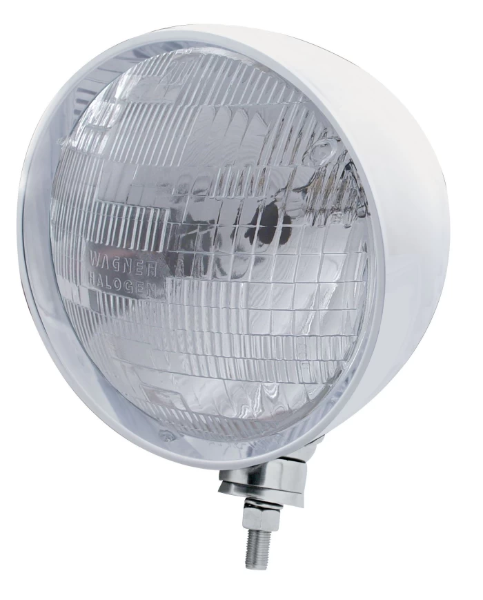 (BOX) STAINLESS STEEL MOTORCYCLE "REBEL" HEADLIGHT W/ 7" ROUND HEADLIGHT BULB - H6024 HALOGEN (BOX) STAINLESS STEEL MOTORCYCLE "REBEL" HEADLIGHT W/ 7" ROUND HEADLIGHT BULB - H6024 HALOGEN