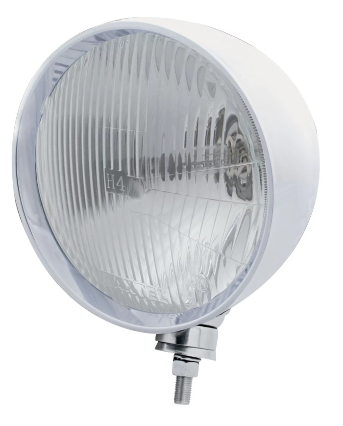 (BOX) STAINLESS STEEL MOTORCYCLE "REBEL" HEADLIGHT W/ 7" ROUND HEADLIGHT BULB - H4 HALOGEN (BOX) STAINLESS STEEL MOTORCYCLE "REBEL" HEADLIGHT W/ 7" ROUND HEADLIGHT BULB - H4 HALOGEN