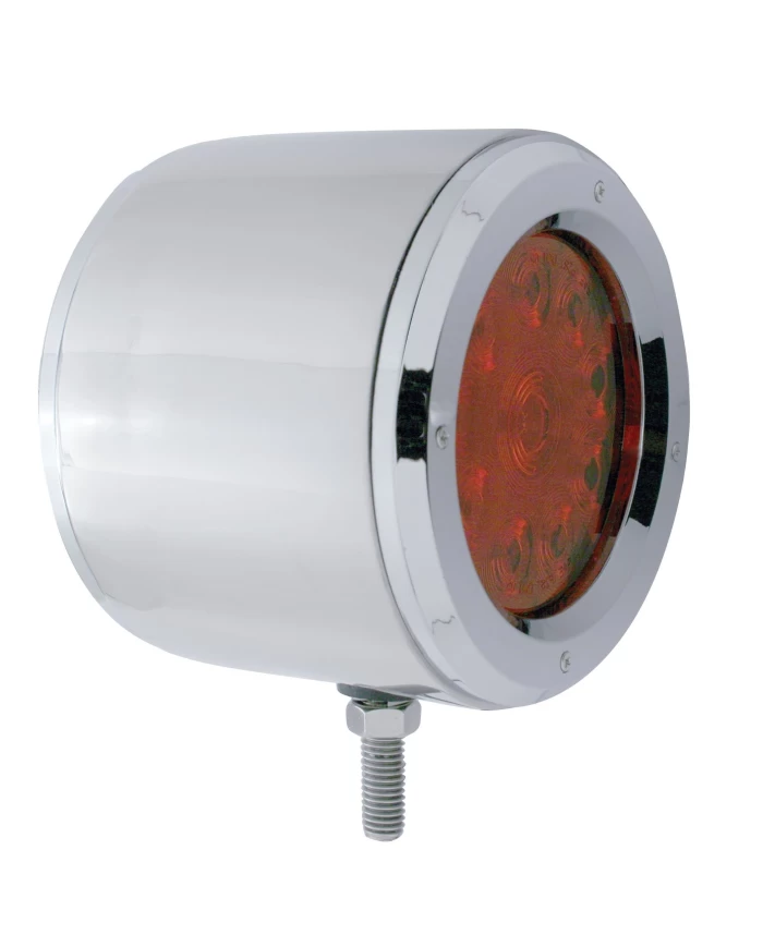 (BULK) STAINLESS STEEL DOUBLE FACE BRACKET W/ 12 AMBER/RED LED 4" FLAT LIGHT W/ BEZEL - AMBER LENS/RED LENS