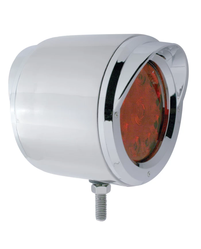 (BULK) STAINLESS STEEL DOUBLE FACE BRACKET W/ 12 AMBER/RED LED 4" FLAT LIGHT W/ VISOR - AMBER LENS/RED LENS