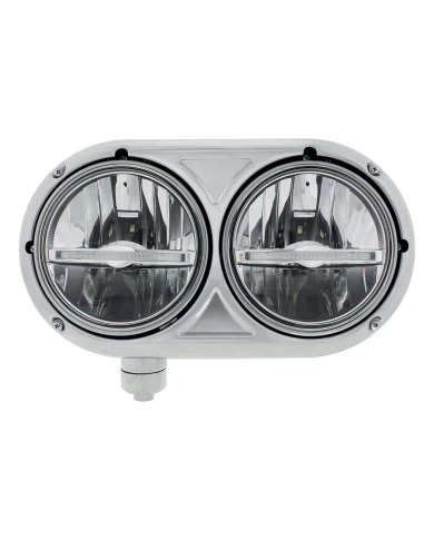 (BOX) STAINLESS PETERBILT 359 LED HEADLIGHT WITH WHITE LED LIGHT BAR - DRIVER / LEFT (BOX) STAINLESS PETERBILT 359 LED HEADLIGHT WITH WHITE LED LIGHT BAR - DRIVER / LEFT