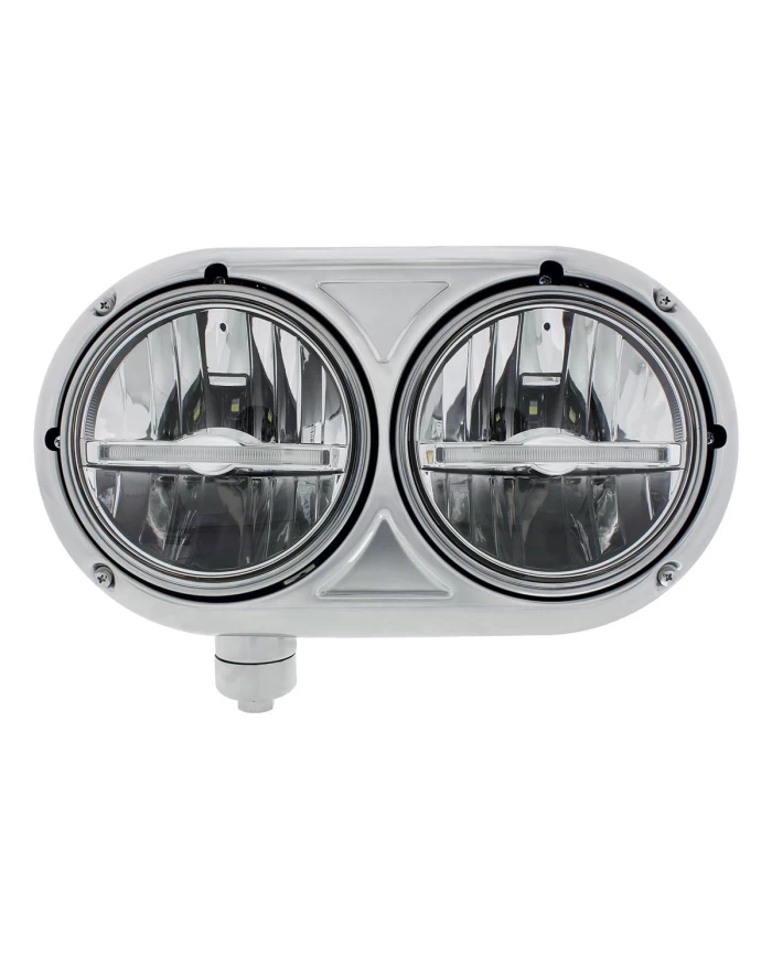 (BOX) STAINLESS PETERBILT 359 LED HEADLIGHT WITH WHITE LED LIGHT BAR - DRIVER / LEFT (BOX) STAINLESS PETERBILT 359 LED HEADLIGHT WITH WHITE LED LIGHT BAR - DRIVER / LEFT