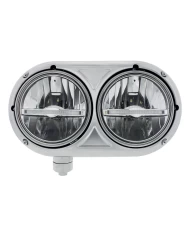 (BOX) STAINLESS PETERBILT 359 LED HEADLIGHT WITH WHITE LED LIGHT BAR - DRIVER / LEFT (BOX) STAINLESS PETERBILT 359 LED HEADLIGHT WITH WHITE LED LIGHT BAR - DRIVER / LEFT