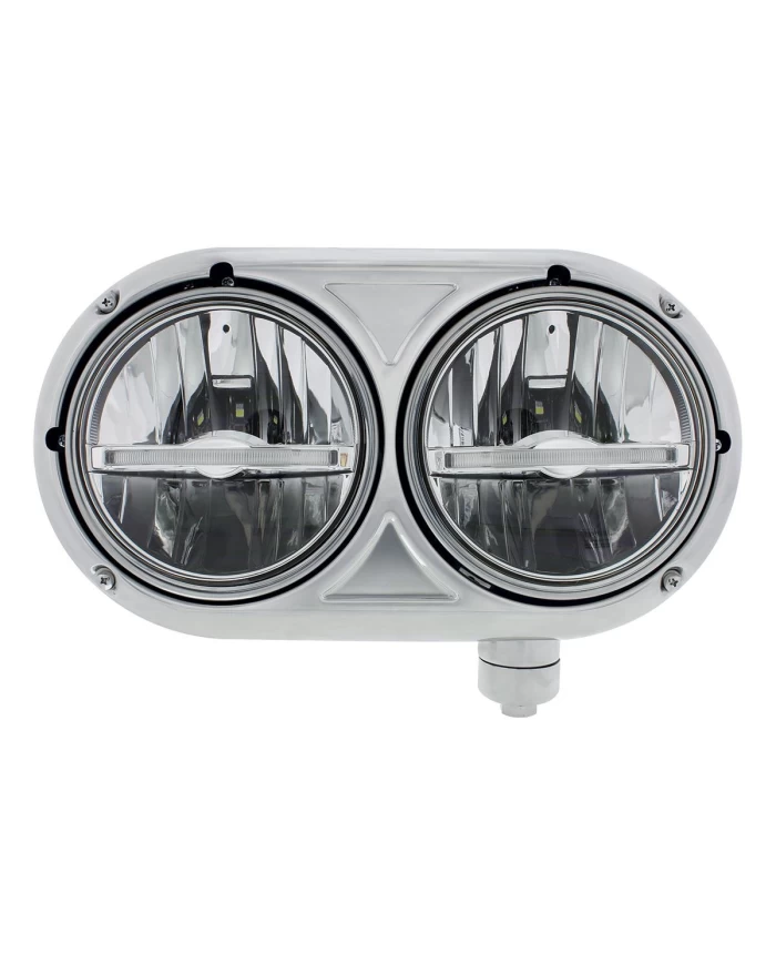 (BOX) STAINLESS PETERBILT 359 LED HEADLIGHT WITH WHITE LED LIGHT BAR - PASSENGER / RIGHT