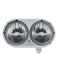 (BOX) STAINLESS PETERBILT 359 LED HEADLIGHT WITH WHITE LED LIGHT BAR - PASSENGER / RIGHT (BOX) STAINLESS PETERBILT 359 LED HEADLIGHT WITH WHITE LED LIGHT BAR - PASSENGER / RIGHT