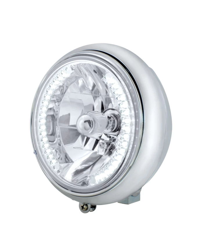 (BOX) CHROME 7" MOTORCYCLE GROOVED HEADLIGHT - WITH 34 WHITE LED BULB (BOX) CHROME 7" MOTORCYCLE GROOVED HEADLIGHT - WITH 34 WHITE LED BULB