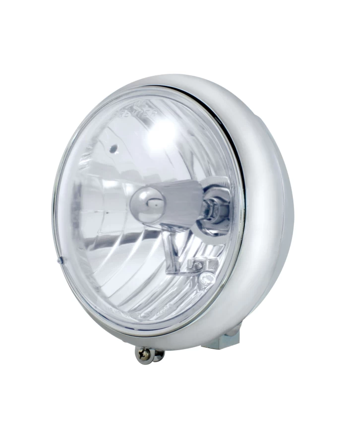 (BOX) CHROME 7" MOTORCYCLE GROOVED HEADLIGHT - WITH CRYSTAL H4 HALOGEN BULB (BOX) CHROME 7" MOTORCYCLE GROOVED HEADLIGHT - WITH CRYSTAL H4 HALOGEN BULB