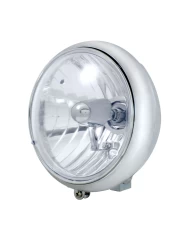 (BOX) CHROME 7" MOTORCYCLE GROOVED HEADLIGHT - WITH CRYSTAL H4 HALOGEN BULB