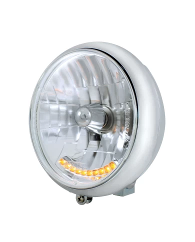 (BOX) CHROME 7" MOTORCYCLE GROOVED HEADLIGHT - WITH 10 AMBER LED BLUB (BOX) CHROME 7" MOTORCYCLE GROOVED HEADLIGHT - WITH 10 AMBER LED BLUB