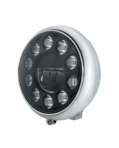 (BOX) CHROME 7" MOTORCYCLE GROOVED HEADLIGHT - WITH BLACKOUT 11 LED BULB (BOX) CHROME 7" MOTORCYCLE GROOVED HEADLIGHT - WITH BLACKOUT 11 LED BULB