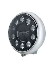 (BOX) CHROME 7" MOTORCYCLE GROOVED HEADLIGHT - WITH BLACKOUT 11 LED BULB (BOX) CHROME 7" MOTORCYCLE GROOVED HEADLIGHT - WITH BLACKOUT 11 LED BULB