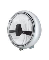 (BOX) CHROME 7" MOTORCYCLE GROOVED HEADLIGHT - WITH BLACKOUT LED BULB (BOX) CHROME 7" MOTORCYCLE GROOVED HEADLIGHT - WITH BLACKOUT LED BULB