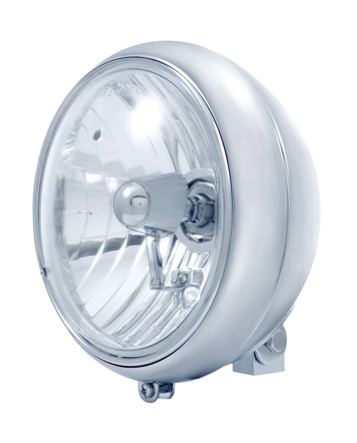 (BULK) CHROME 7" MOTORCYCLE HEADLIGHT WITH CRYSTAL H4 HALOGEN BULB (BULK) CHROME 7" MOTORCYCLE HEADLIGHT WITH CRYSTAL H4 HALOGEN BULB