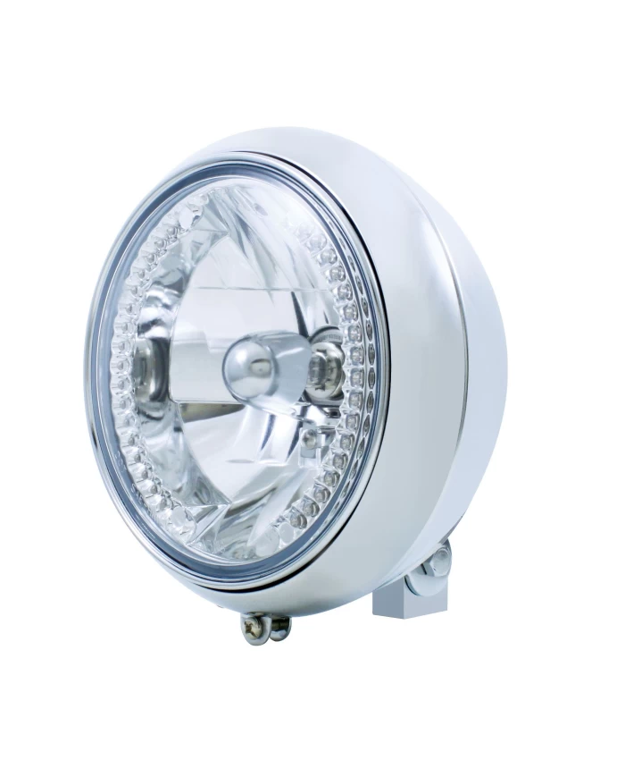 (BULK) CHROME 7" MOTORCYCLE HEADLIGHT WITH 34 AMBER AUXILIARY LED CRYSTAL BULB (BULK) CHROME 7" MOTORCYCLE HEADLIGHT WITH 34 AMBER AUXILIARY LED CRYSTAL BULB