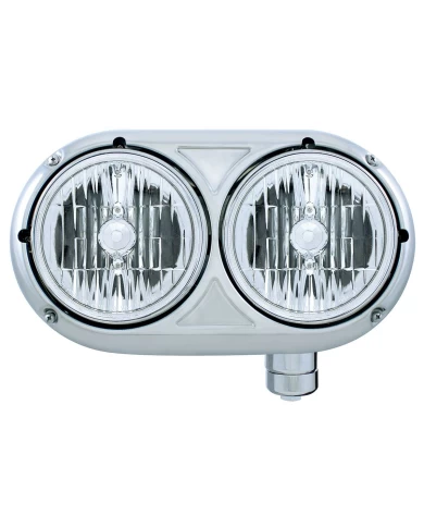 (BOX) 304 STAINLESS STEEL PETERBILT 359 CRYSTAL HALOGEN DUAL HEADLIGHT - PASSENGER (BOX) 304 STAINLESS STEEL PETERBILT 359 CRYSTAL HALOGEN DUAL HEADLIGHT - PASSENGER