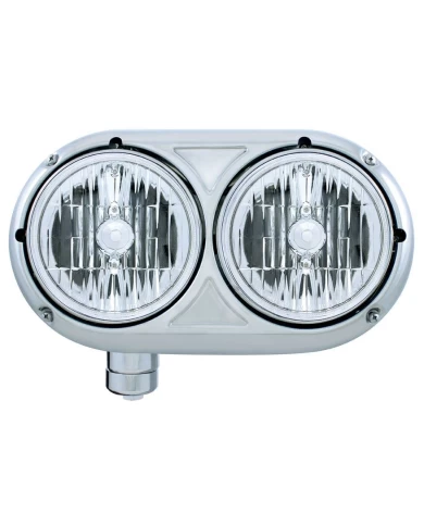 (BOX) 304 STAINLESS STEEL PETERBILT 359 CRYSTAL HALOGEN DUAL HEADLIGHT - DRIVER (BOX) 304 STAINLESS STEEL PETERBILT 359 CRYSTAL HALOGEN DUAL HEADLIGHT - DRIVER