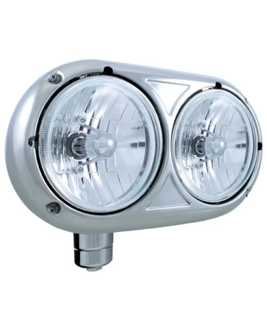 (BOX) 304 STAINLESS STEEL PETERBILT 359 CRYSTAL HALOGEN DUAL HEADLIGHT - DRIVER (BOX) 304 STAINLESS STEEL PETERBILT 359 CRYSTAL HALOGEN DUAL HEADLIGHT - DRIVER