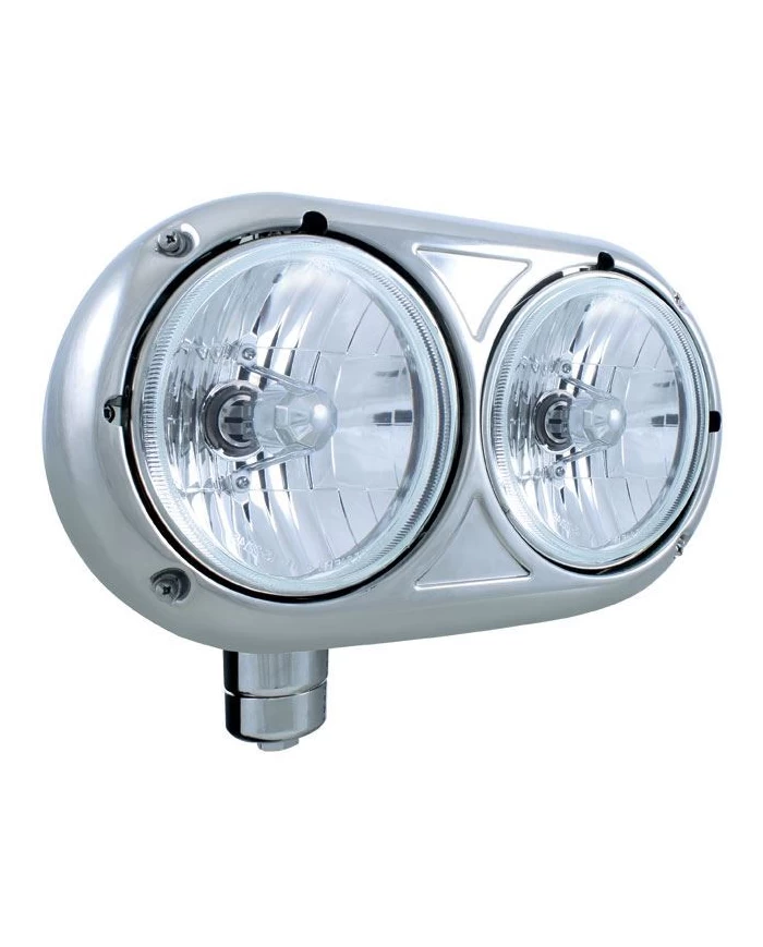 (BOX) 304 STAINLESS STEEL PETERBILT 359 CRYSTAL HALOGEN DUAL HEADLIGHT - DRIVER