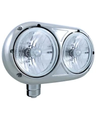(BOX) 304 STAINLESS STEEL PETERBILT 359 CRYSTAL HALOGEN DUAL HEADLIGHT - DRIVER