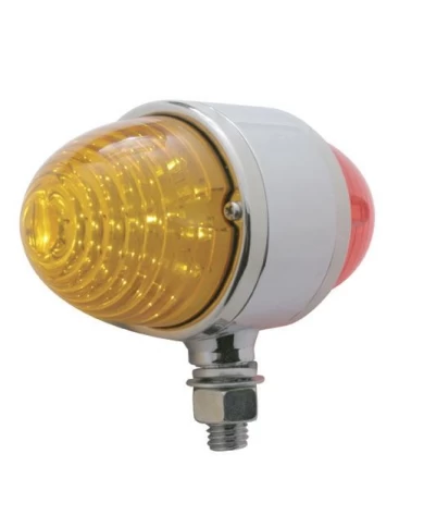 (BULK) CHROME DOUBLE FACE LIGHT BRACKET W/ TWO 17 RED LED BEEHIVE CAB LIGHT - RED LENS (BULK) CHROME DOUBLE FACE LIGHT BRACKET W/ TWO 17 RED LED BEEHIVE CAB LIGHT - RED LENS
