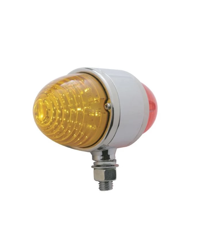 (BULK) CHROME DOUBLE FACE LIGHT BRACKET W/ TWO 17 RED LED BEEHIVE CAB LIGHT - RED LENS