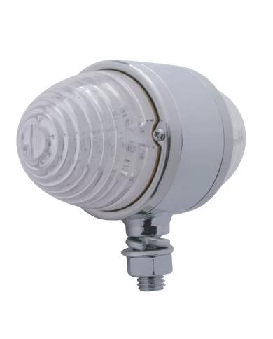 (BULK) CHROME DOUBLE FACE LIGHT BRACKET W/ 17 AMBER/RED LED BEEHIVE CAB LIGHT - CLEAR LENS