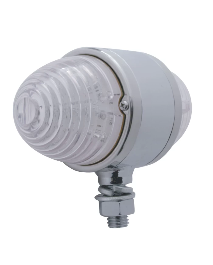 (BULK) CHROME DOUBLE FACE LIGHT BRACKET W/ 17 AMBER/RED LED BEEHIVE CAB LIGHT - CLEAR LENS