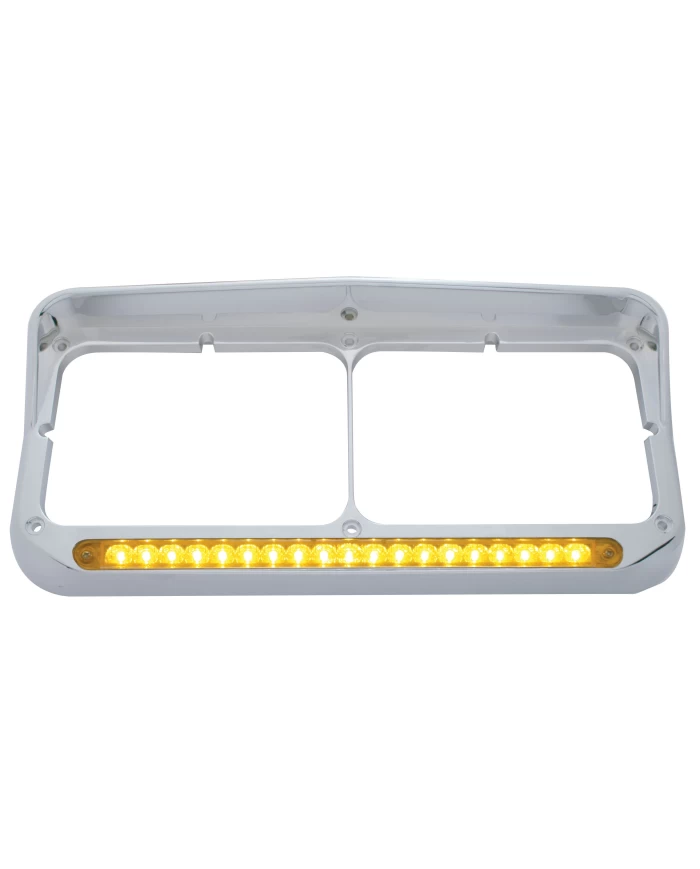 (CARD) CHROME PLASTIC BEZEL W/ VISOR W/ 19 AMBER LED 12" REFLECTOR LIGHT BAR - AMBER LENS (CARD) CHROME PLASTIC BEZEL W/ VISOR W/ 19 AMBER LED 12" REFLECTOR LIGHT BAR - AMBER LENS