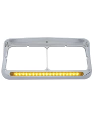 (CARD) CHROME PLASTIC BEZEL W/ VISOR W/ 19 AMBER LED 12" REFLECTOR LIGHT BAR - AMBER LENS (CARD) CHROME PLASTIC BEZEL W/ VISOR W/ 19 AMBER LED 12" REFLECTOR LIGHT BAR - AMBER LENS