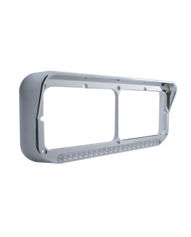 (CARD) CHROME PLASTIC DUAL HEADLIGHT BEZEL W/ VISOR W/ 19 AMBER LED 12" REFLECTOR LIGHT BAR - CLEAR LENS (CARD) CHROME PLASTIC DUAL HEADLIGHT BEZEL W/ VISOR W/ 19 AMBER LED 12" REFLECTOR LIGHT BAR - CLEAR LENS