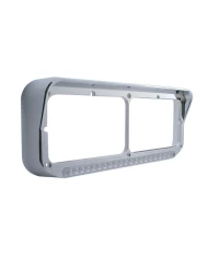 (CARD) CHROME PLASTIC DUAL HEADLIGHT BEZEL W/ VISOR W/ 19 AMBER LED 12" REFLECTOR LIGHT BAR - CLEAR LENS